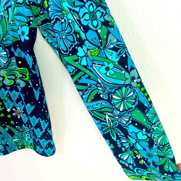 Bob Mackie Wearable Art Iridescent Floral Stretch Long Sleeve Blouse Size XL - Picture 3 of 8